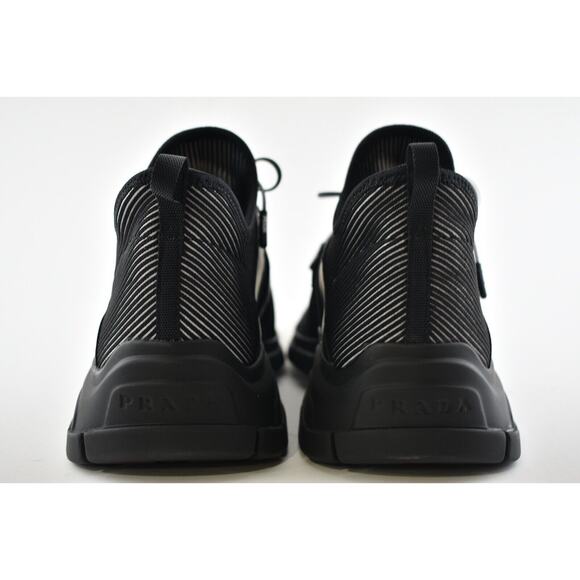 Prada Logo Knit Row Sock Black White Low Flat Trainer Sneaker Men UK 10 US 11 12 - Picture 11 of 12